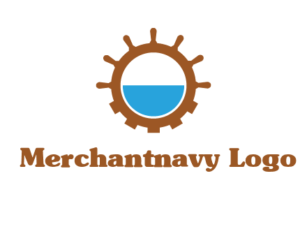 water in ship wheel and gear engineering logo icon