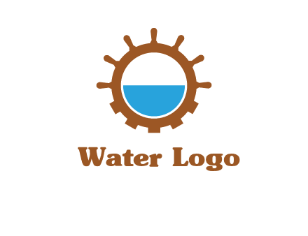 water in ship wheel and gear engineering logo icon