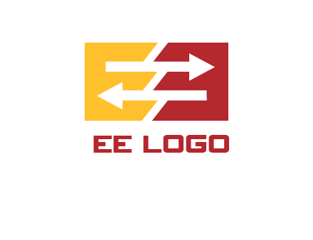 Letters EE creating arrows inside rectangle logo