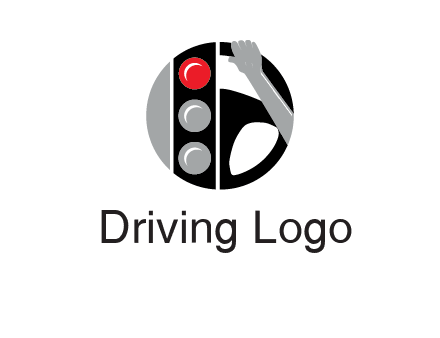 traffic light and steering wheel with hand in circle logo