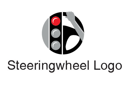 traffic light and steering wheel with hand in circle logo