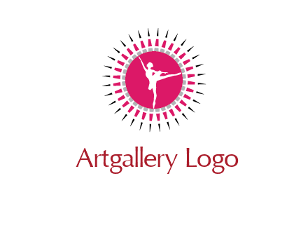 dancing ballerina in fancy pointy circle arts logo icon