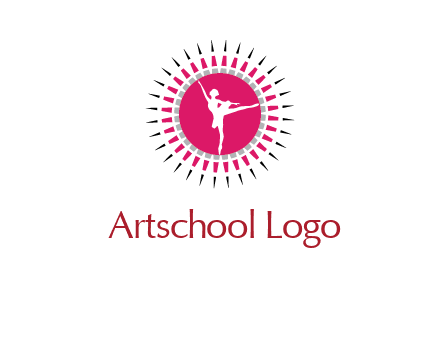 dancing ballerina in fancy pointy circle arts logo icon