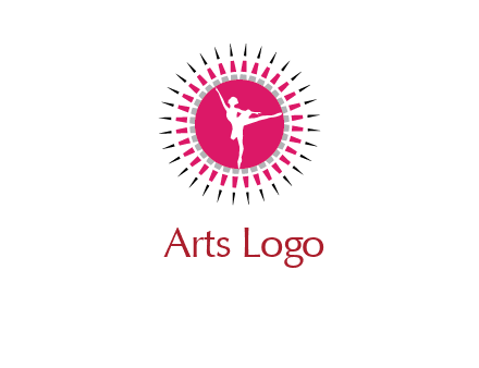 dancing ballerina in fancy pointy circle arts logo icon