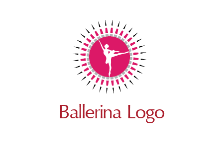 dancing ballerina in fancy pointy circle arts logo icon