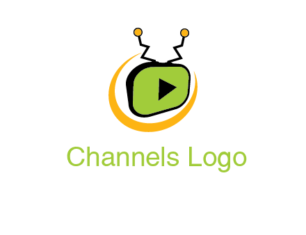 swoosh around television with antenna and play button entertainment logo