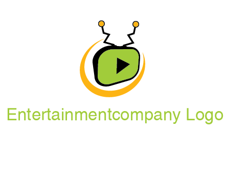 swoosh around television with antenna and play button entertainment logo