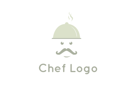 chef with dish and mustache logo