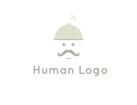 chef with dish and mustache logo