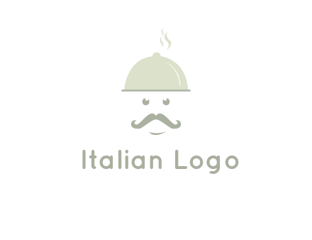 chef with dish and mustache logo