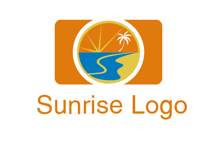 beach with palm tree and sun in camera photography logo