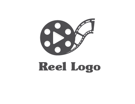 play button inside film reel logo