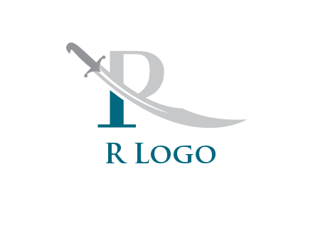 sword incorporated with letter R logo