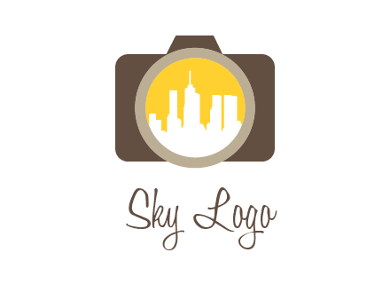 skyscrapers in camera lens photography logo