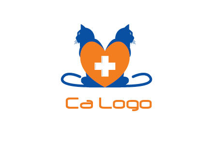 medical sign inside heart with two cats logo