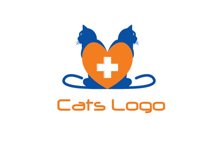 medical sign inside heart with two cats logo