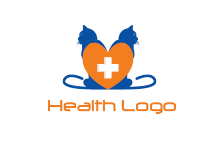 medical sign inside heart with two cats logo