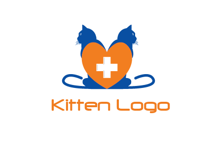 medical sign inside heart with two cats logo