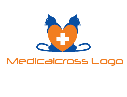 medical sign inside heart with two cats logo