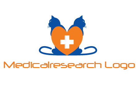 medical sign inside heart with two cats logo