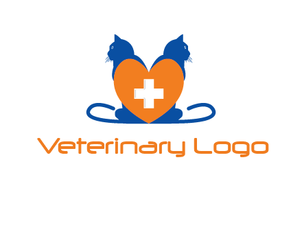 medical sign inside heart with two cats logo