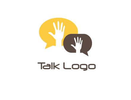 hands inside talking bubble logo