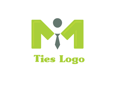 person with tie between letter M logo