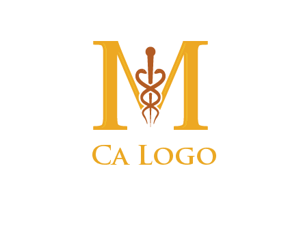 medical sign between letter M logo