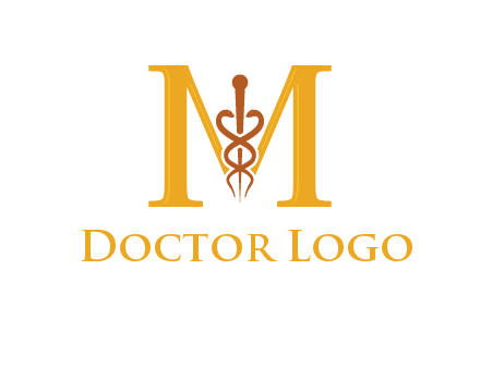 medical sign between letter M logo