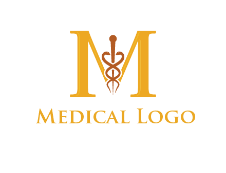 medical sign between letter M logo