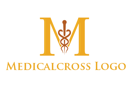 medical sign between letter M logo