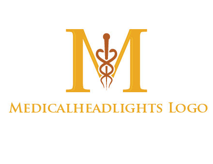 medical sign between letter M logo