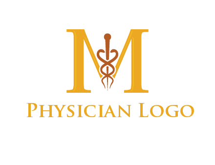 medical sign between letter M logo