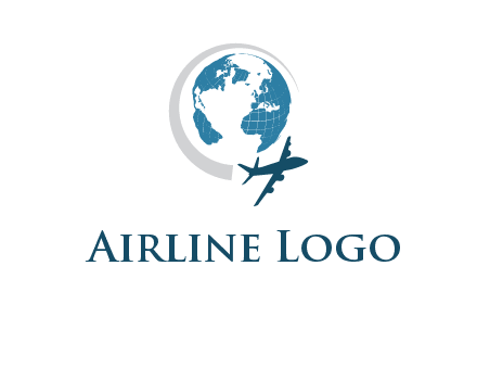 airplane making swoosh around the globe logo