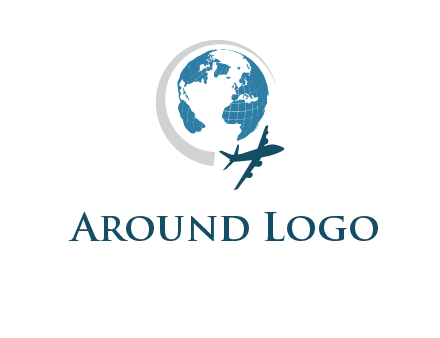 airplane making swoosh around the globe logo