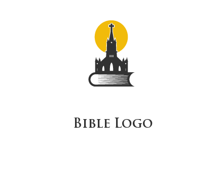 church building on a bible with sun logo