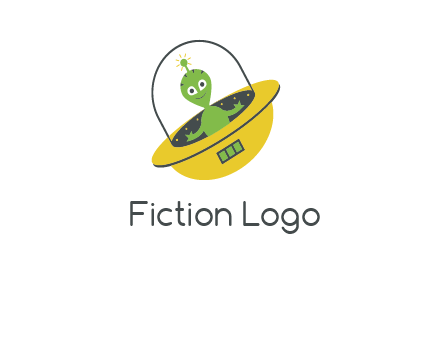 cartoon spaceship and alien logo