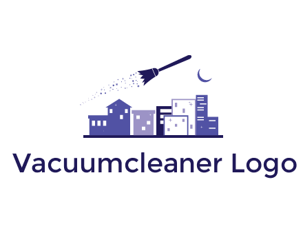 flying broom in city with moon logo