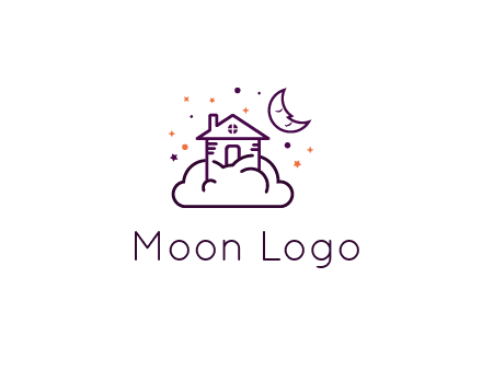 house on cloud with moon and stars logo