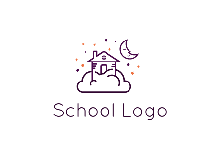 house on cloud with moon and stars logo