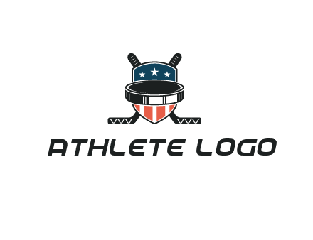 hockey stick behind shield with us flag logo