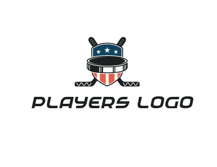 hockey stick behind shield with us flag logo