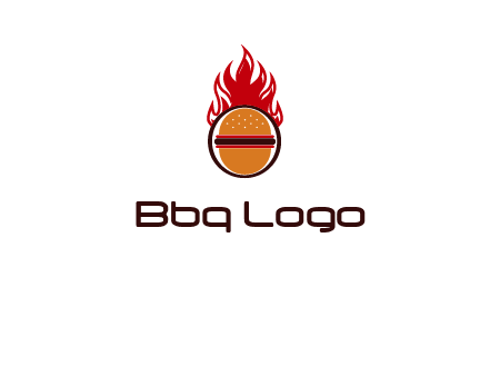 burger in front of flame logo