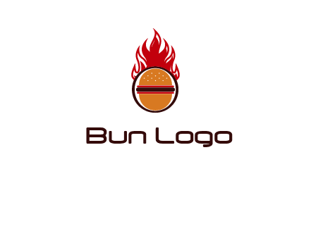 burger in front of flame logo