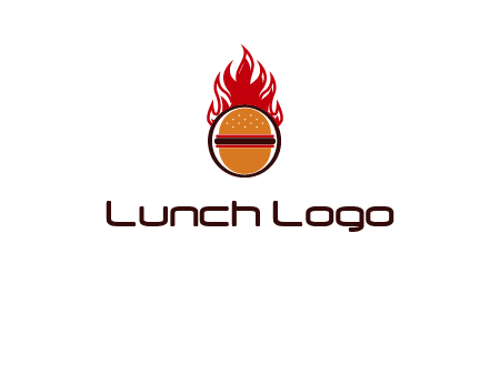 burger in front of flame logo