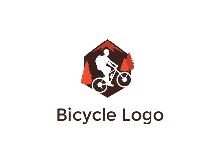 hexagonal mountain biking logo with fir trees