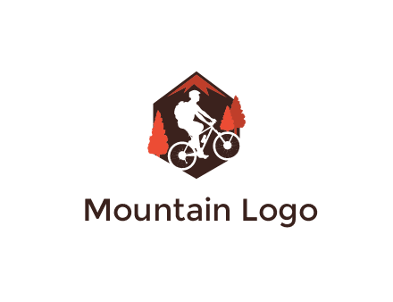 hexagonal mountain biking logo with fir trees