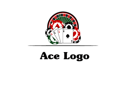 casino logo with poker chips, cards and Roulette