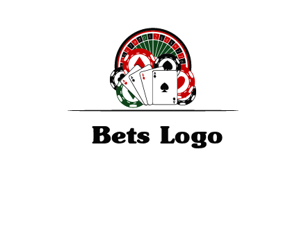 casino logo with poker chips, cards and Roulette