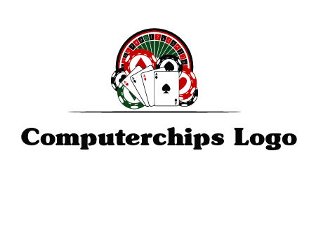 casino logo with poker chips, cards and Roulette